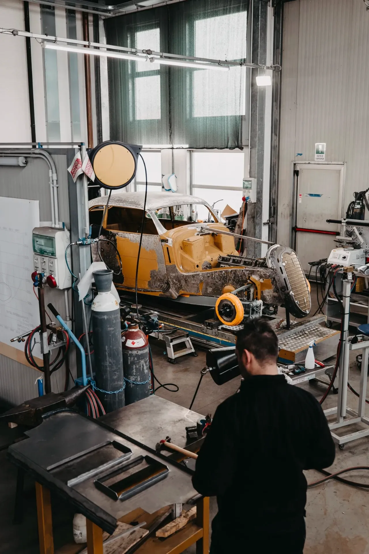 Classic car restoration workshop
